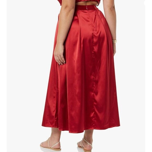 Making The Cut Skirt Jeanette's Maxi Hi Lo Pleated Skirt NWT Size XS Red Satin - Picture 4 of 13